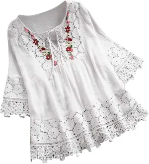 Women Summer 3/4 Sleeve Shirts Button Down Loose Fit Blouse Fashion Cat Print T-Shirts Plus Size Loose Tops