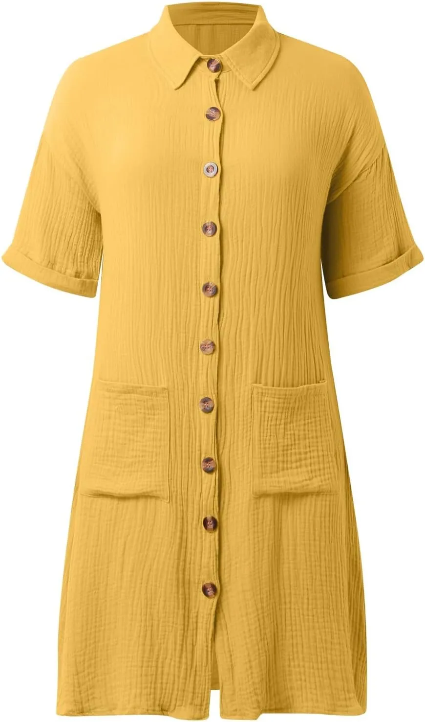 Women Summer Cotton Linen Button Down Dress Short Sleeve Dresses Floral V Neck Beach Tshirt Dress with Pockets 2025