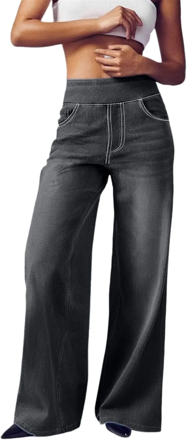 Women Sweatpant Jeans Sweatpants That Look Like Jeans High Waisted Stretchy Pull On Wide Leg Jean