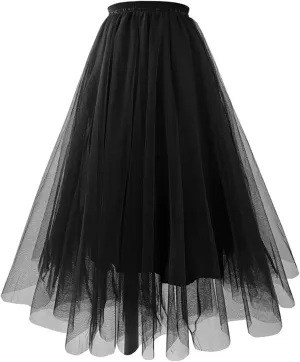 Women Tulle Skirts A Line Flowy Skirts Elastic Waist Tutu Skirts Pleated Dance Skirts Summer Mesh Skirts Puffy Skirt