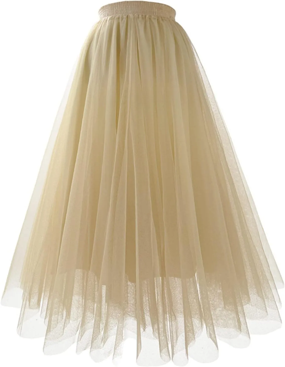 Women Tulle Skirts A Line Flowy Skirts Elastic Waist Tutu Skirts Pleated Dance Skirts Summer Mesh Skirts Puffy Skirt