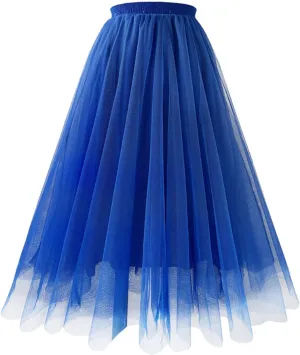 Women Tulle Skirts A Line Flowy Skirts Elastic Waist Tutu Skirts Pleated Dance Skirts Summer Mesh Skirts Puffy Skirt