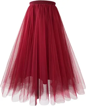 Women Tulle Skirts A Line Flowy Skirts Elastic Waist Tutu Skirts Pleated Dance Skirts Summer Mesh Skirts Puffy Skirt