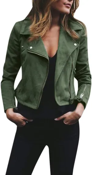 Womens 2024 Fashion Cool Zipper Solid Outwear Long Sleeve Lapel Overcoat Casual Loose Comfy Jacket Coat Daily Clothes