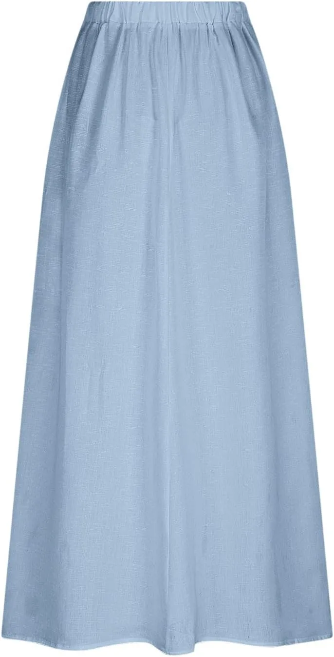 Women's Bohemian Skirts Solid Plus Size Loose Comfy Skirt Casual Dress Skirts High Waist Long Skirt with Pockets