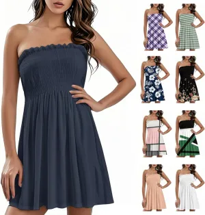 Women's Casual Dresses Summer Trendy Sheath Sleeveless Striped Printed Solid Color Dress 2025, S-3XL