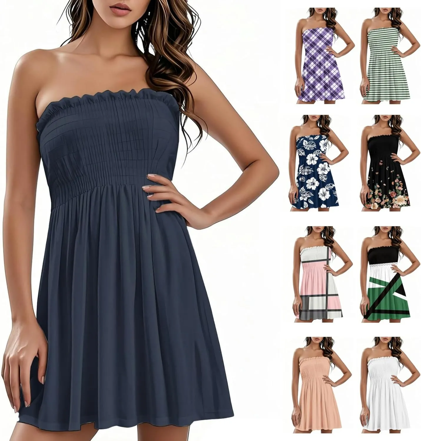 Women's Casual Dresses Summer Trendy Sheath Sleeveless Striped Printed Solid Color Dress 2025, S-3XL