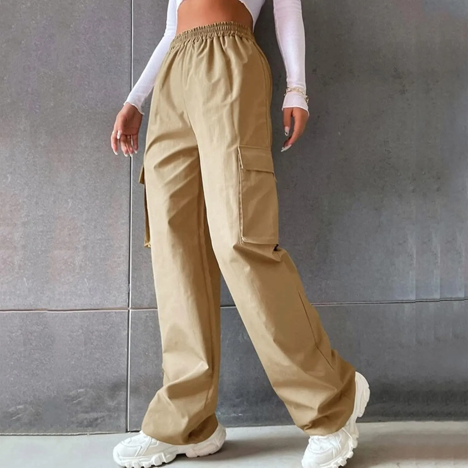 Women's Casual Loose Drawstring Elastic High Waisted Harem Pants Comfy Trousers Wide Leg Cotton Linen Yoga Long Pants