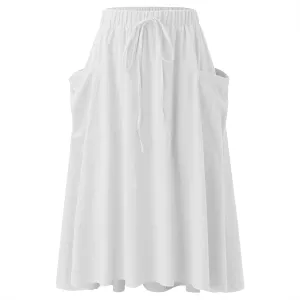 Womens Casual Midi Skirt Womens Lightweight High Waist Pleated A Line Midi Skirt with Pocket Woman Swing Cute
