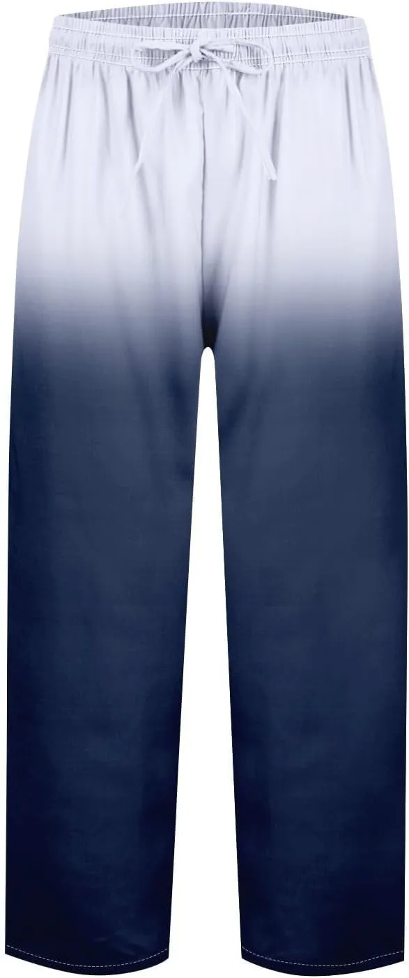Womens Cotton Linen Pants Drawstring Capri Pants with Pockets Wide Wide Straight Leg Pants Women Elastic Waist Pants