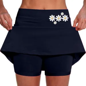 Women's Double Layered Tennis Skorts Baggy Elastic Waisted Casual Shirt High Waisted Stretchy Loose Lightweight Skirts