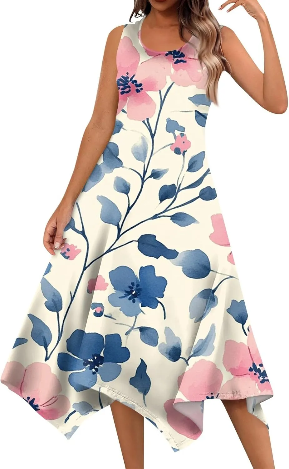 Womens Dresses Spring Sleeveless Pretty Flowy Crewneck Beautiful Party Loose Short Dress