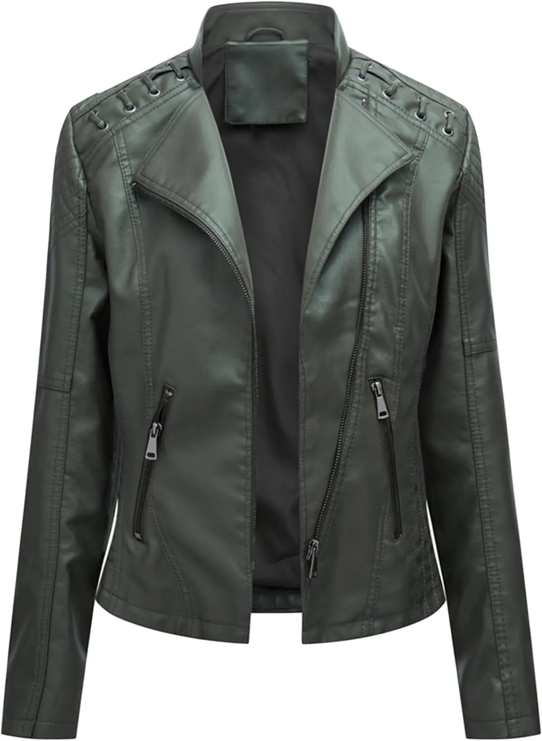 Women's Dressy Cinched Waist Short Jackets Slimming Solid Color Moto Jackets Oversized Elegant Faux Leather Jackets