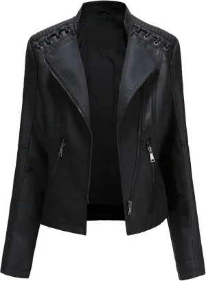 Women's Dressy Cinched Waist Short Jackets Slimming Solid Color Moto Jackets Oversized Elegant Faux Leather Jackets