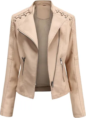 Women's Dressy Cinched Waist Short Jackets Slimming Solid Color Moto Jackets Oversized Elegant Faux Leather Jackets