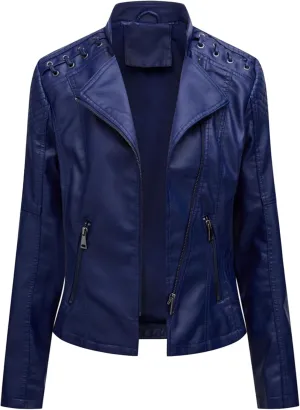 Women's Dressy Cinched Waist Short Jackets Slimming Solid Color Moto Jackets Oversized Elegant Faux Leather Jackets