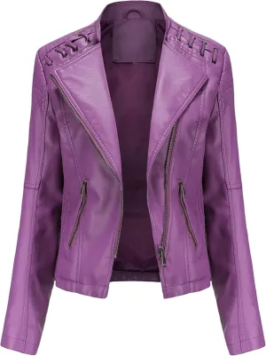 Women's Dressy Cinched Waist Short Jackets Slimming Solid Color Moto Jackets Oversized Elegant Faux Leather Jackets