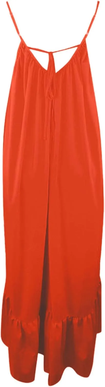 Womens Elegant Sleeveless Color Block Pleated Maxi Dress Low Cut Patchwork Swing Dress High Waist A Line Flowy Sling Dress