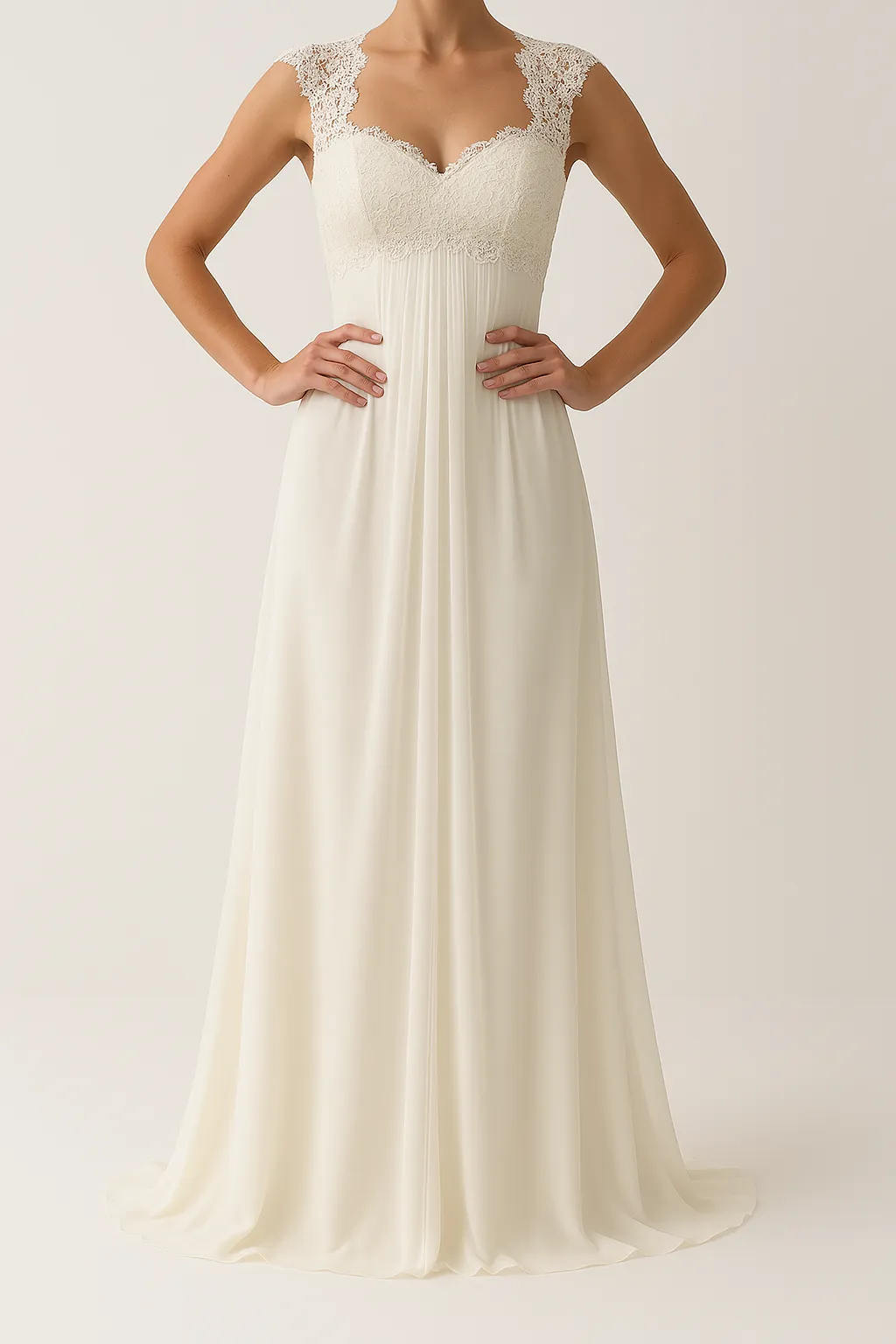Womens Evening Dress  Lace Bodice  Empire Waist  Full-Length Flowy Skirt
