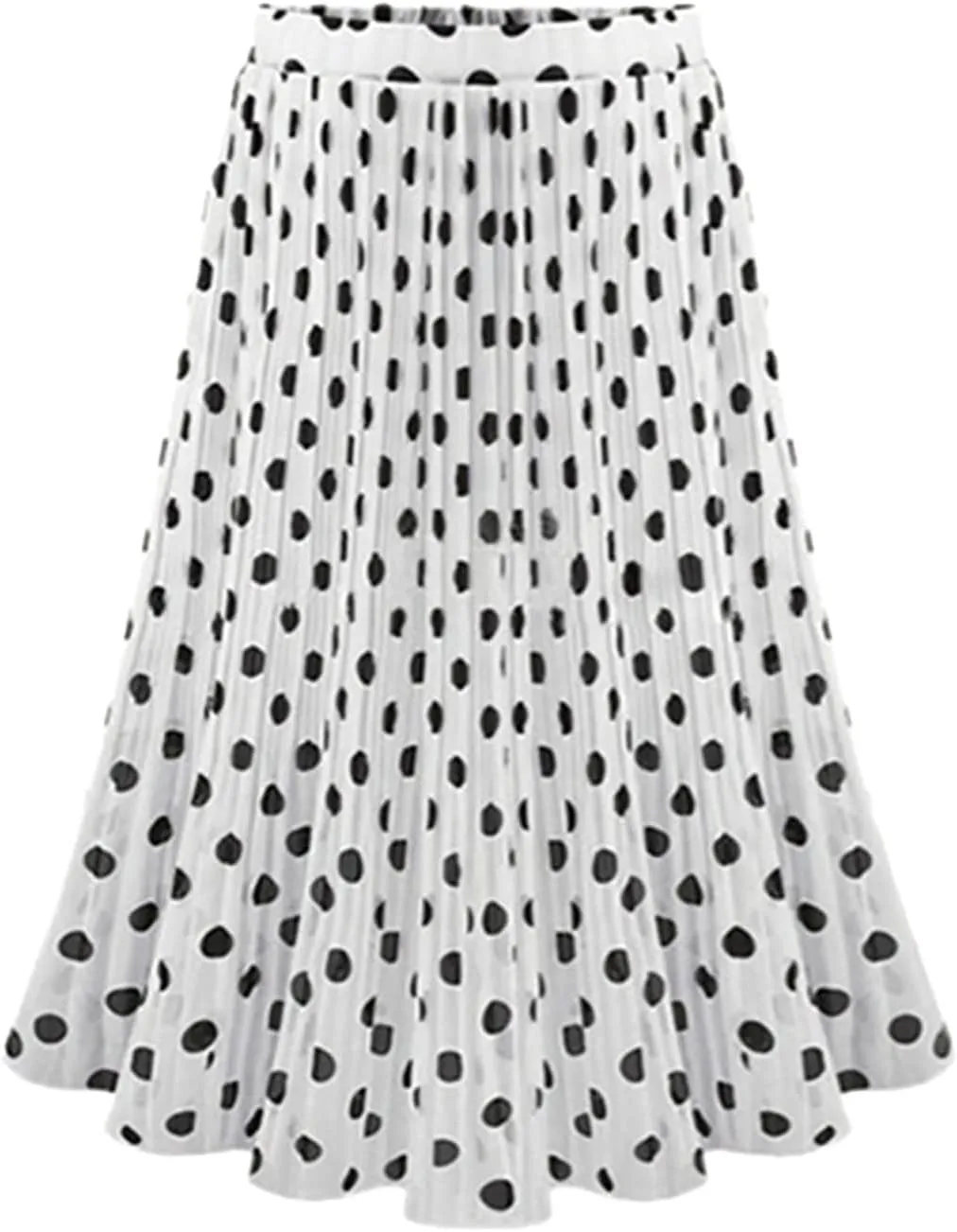 Womens Fashion Casual Polka Dot Pleated High Waist Midi Skirt Flared Double-Layered Mesh Midi Skirt Puffy Summer
