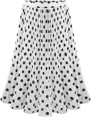 Womens Fashion Casual Polka Dot Pleated High Waist Midi Skirt Flared Double-Layered Mesh Midi Skirt Puffy Summer