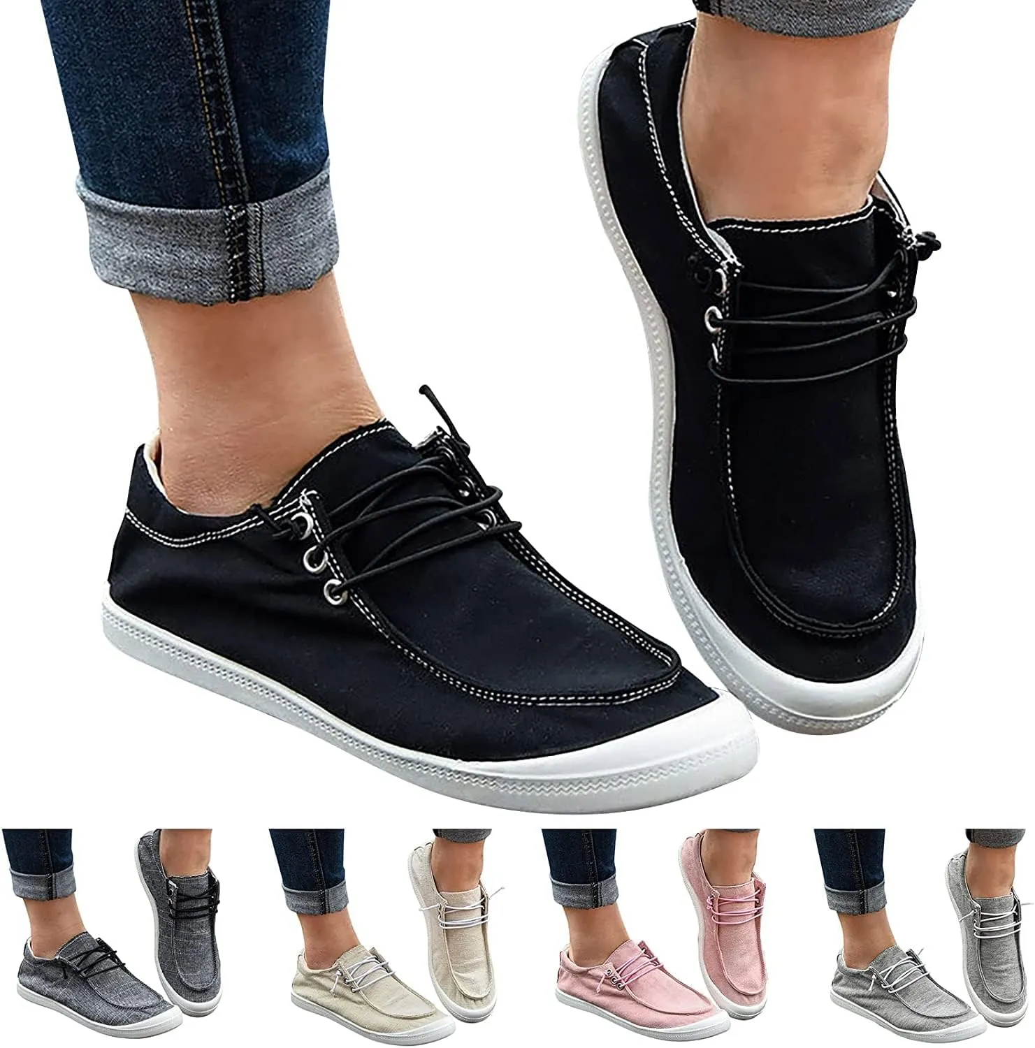 Women's Fashion Sneakers, Christmas Print Canvas Shoes Flat Round Toe Non-Slip Flat Shoes Slip On Loafers Shoes
