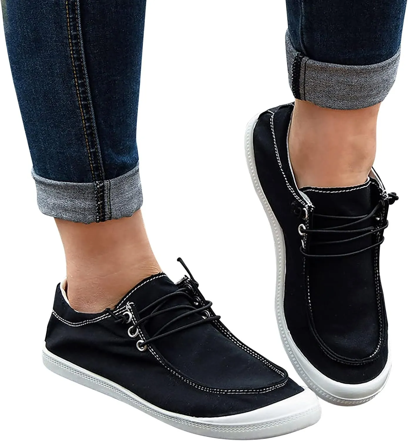 Women's Fashion Sneakers, Christmas Print Canvas Shoes Flat Round Toe Non-Slip Flat Shoes Slip On Loafers Shoes
