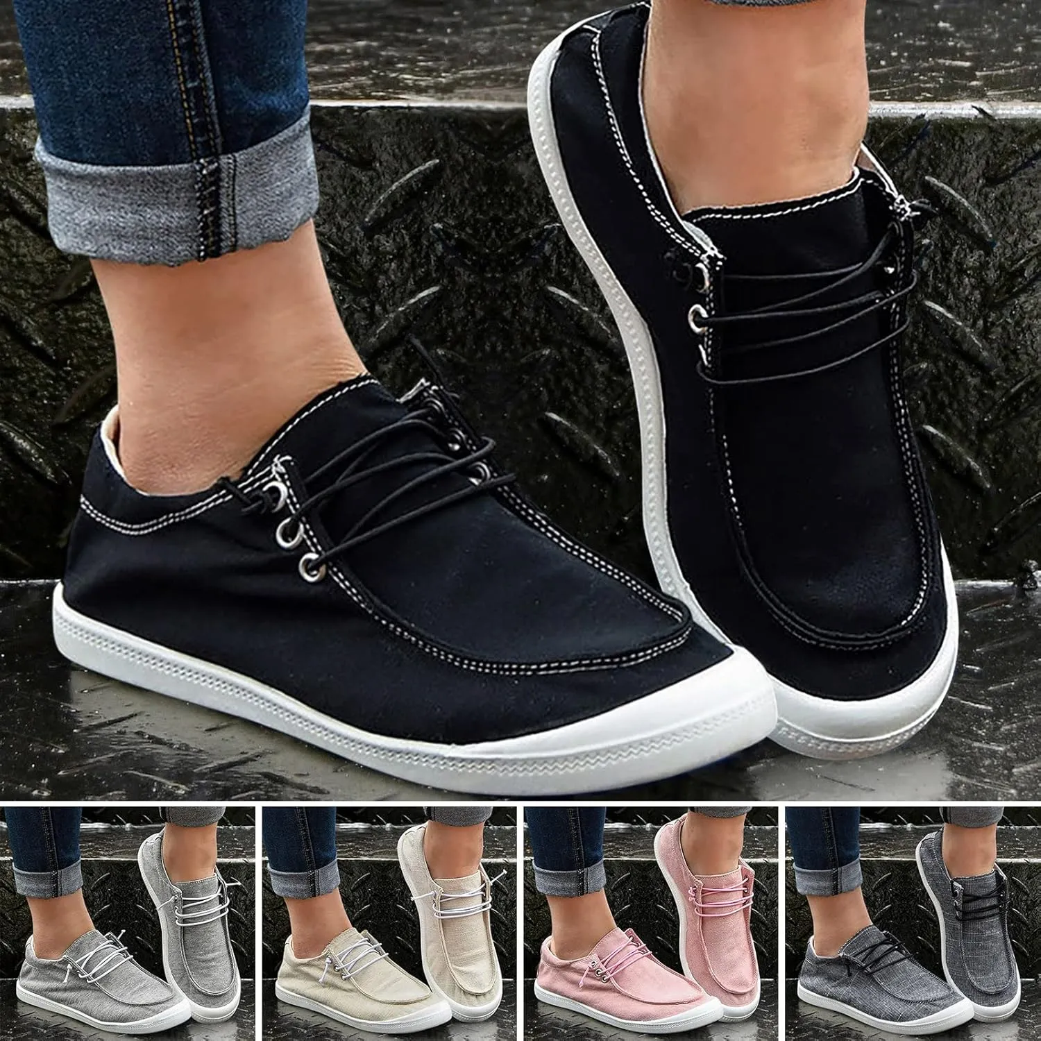 Women's Fashion Sneakers, Christmas Print Canvas Shoes Flat Round Toe Non-Slip Flat Shoes Slip On Loafers Shoes