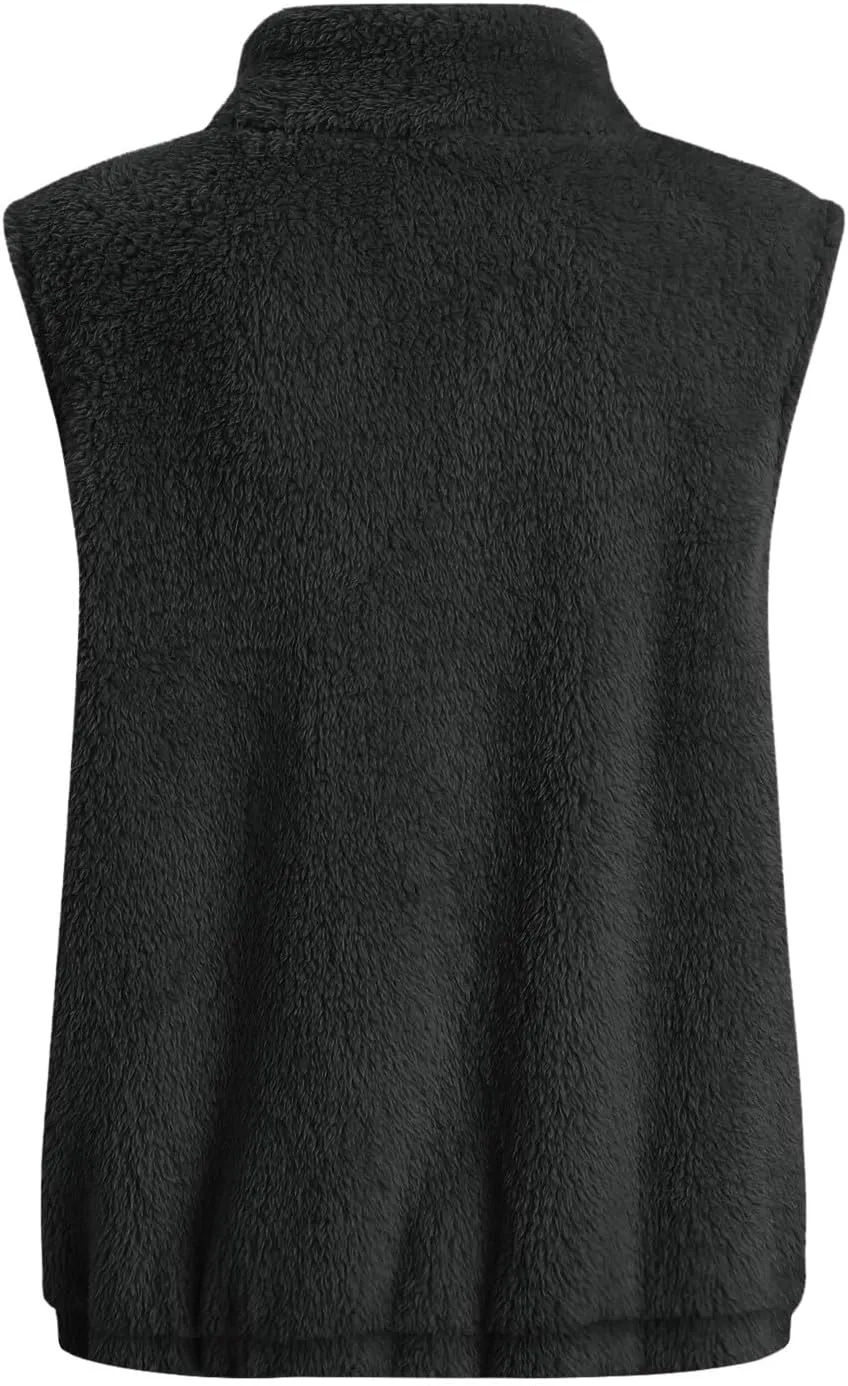 Womens Fleece Vest Lightweight Sleeveless Sherpa Jackets Casual Warm Zipper Vest Winter Outerwear with Pockets
