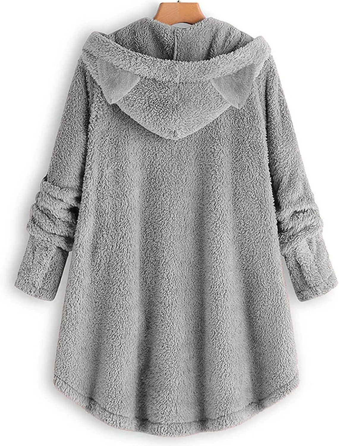 Women's Fuzzy Fleece Oversized Hoodies Cat Ear Hooded Pullover Sweatshirts Cute Owl Print Winter Warm Coats Tops