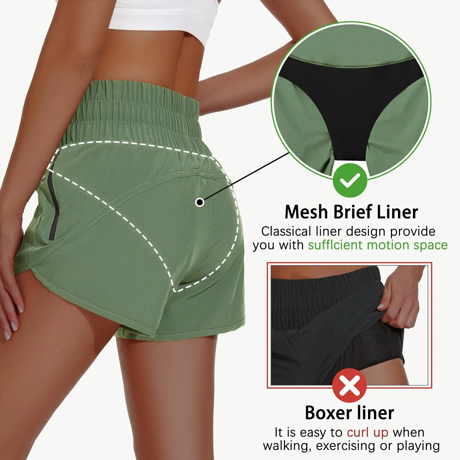 Women's High Waisted Athletic Shorts 4" High Rise Running Workout Gym Quick Dry Tummy Control Short with Zipper Pockets