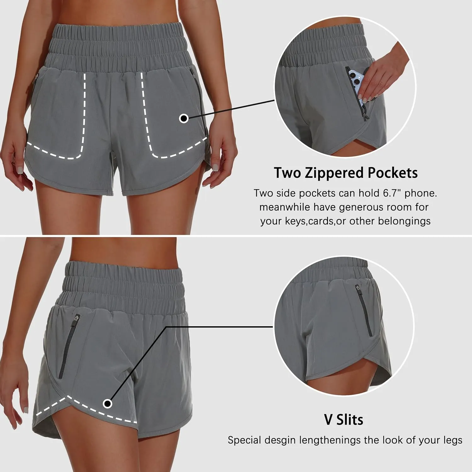 Women's High Waisted Athletic Shorts 4" High Rise Running Workout Gym Quick Dry Tummy Control Short with Zipper Pockets