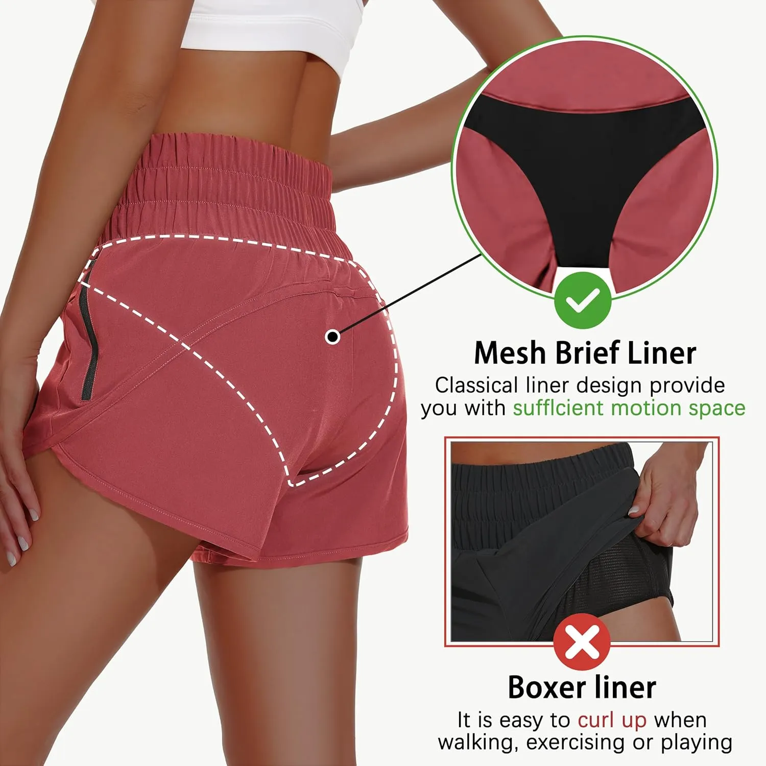Women's High Waisted Athletic Shorts 4" High Rise Running Workout Gym Quick Dry Tummy Control Short with Zipper Pockets