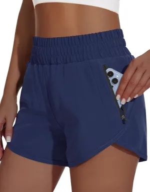 Women's High Waisted Athletic Shorts 4" High Rise Running Workout Gym Quick Dry Tummy Control Short with Zipper Pockets