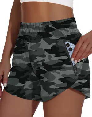 Women's High Waisted Athletic Shorts 4" High Rise Running Workout Gym Quick Dry Tummy Control Short with Zipper Pockets