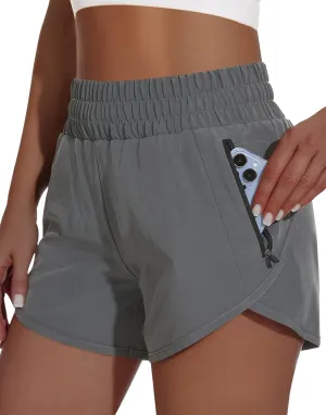 Women's High Waisted Athletic Shorts 4" High Rise Running Workout Gym Quick Dry Tummy Control Short with Zipper Pockets