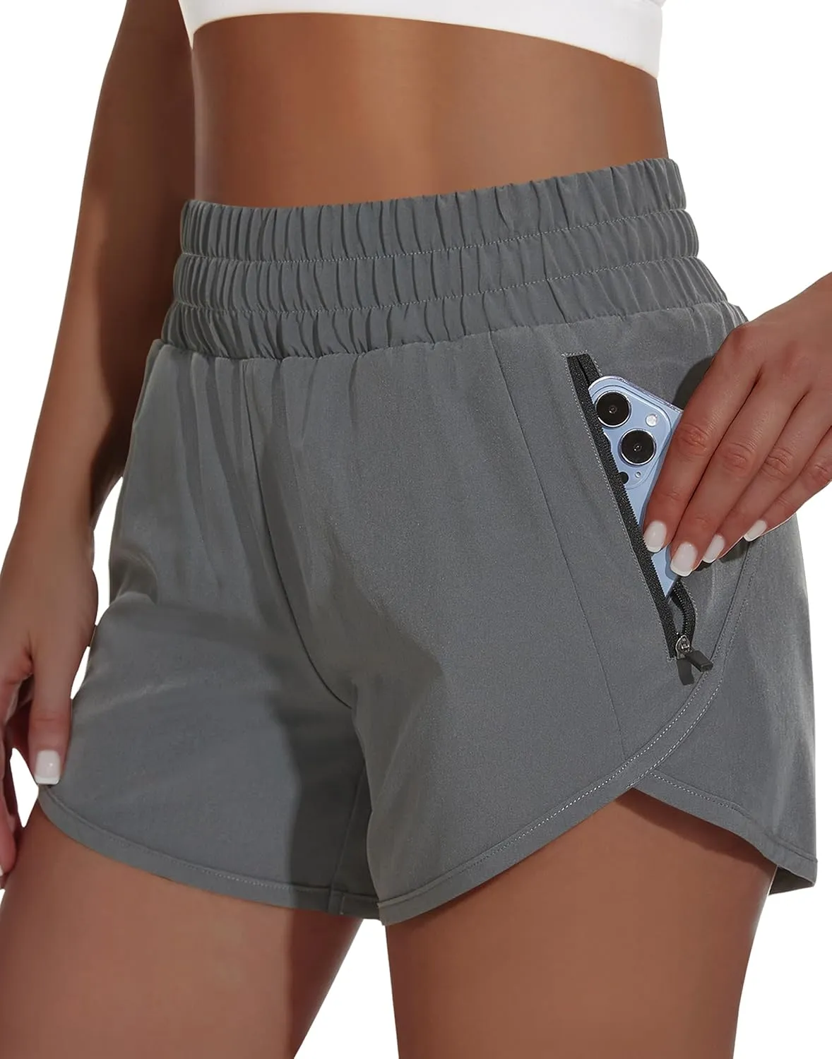 Women's High Waisted Athletic Shorts 4" High Rise Running Workout Gym Quick Dry Tummy Control Short with Zipper Pockets
