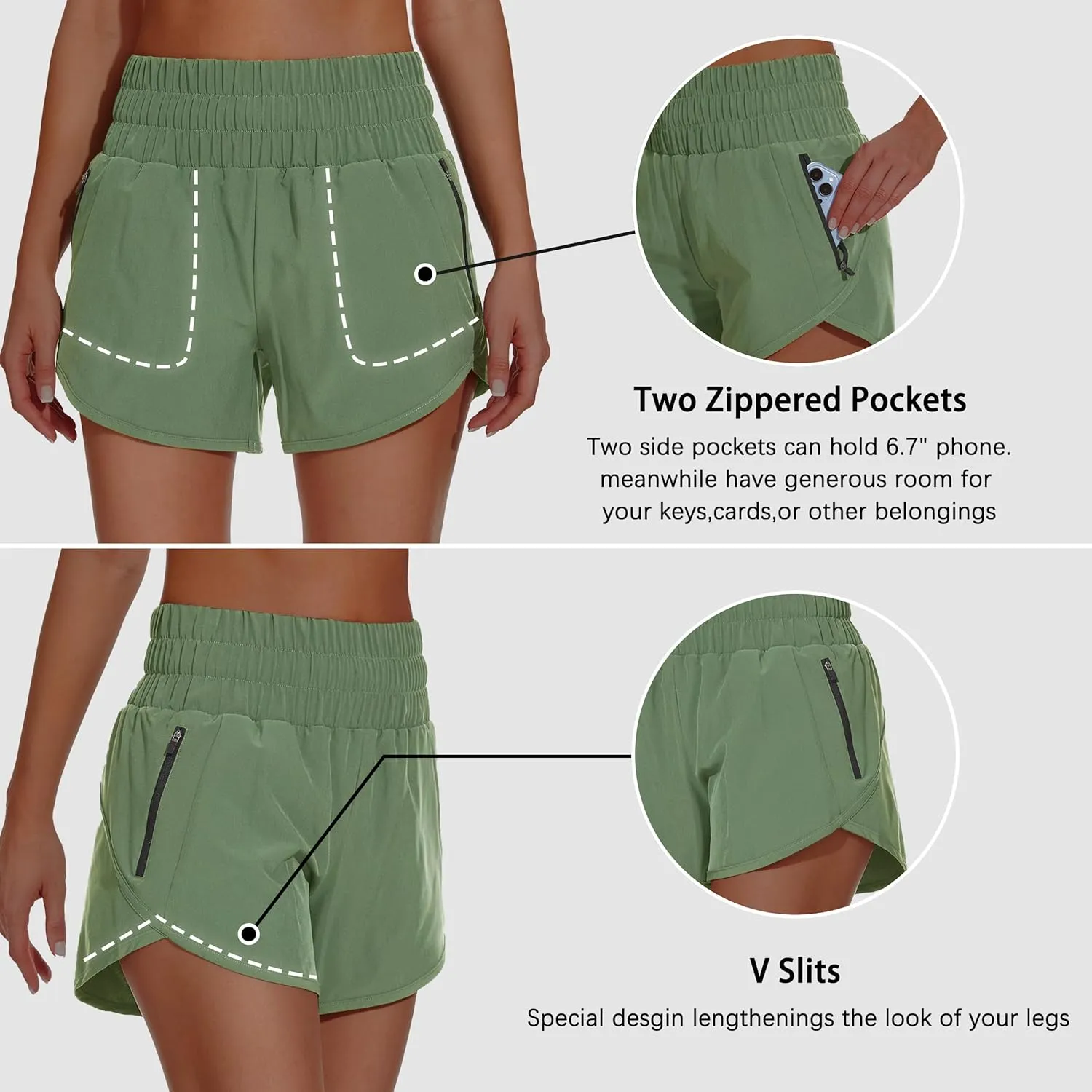 Women's High Waisted Athletic Shorts 4" High Rise Running Workout Gym Quick Dry Tummy Control Short with Zipper Pockets