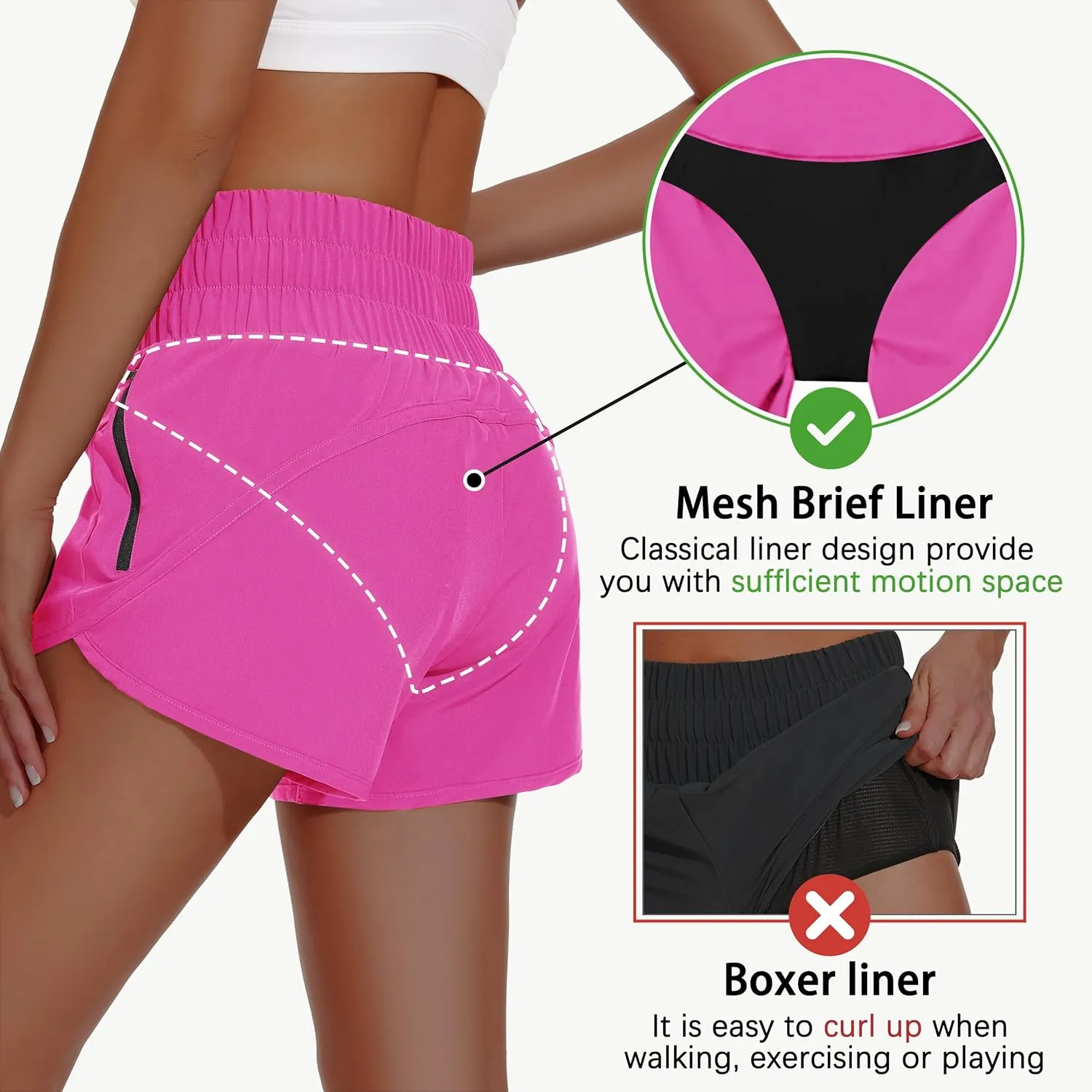 Women's High Waisted Athletic Shorts 4" High Rise Running Workout Gym Quick Dry Tummy Control Short with Zipper Pockets