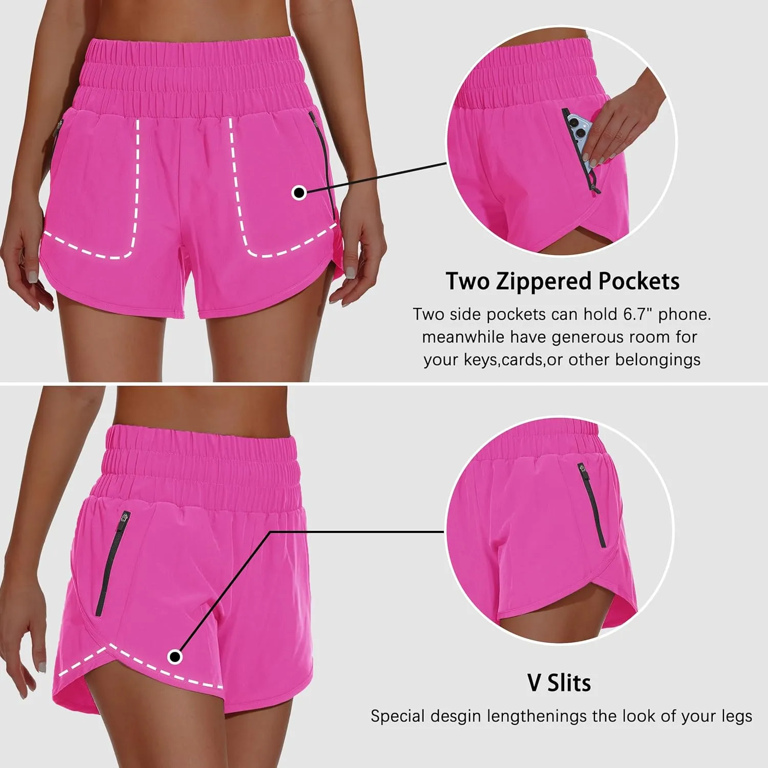 Women's High Waisted Athletic Shorts 4" High Rise Running Workout Gym Quick Dry Tummy Control Short with Zipper Pockets