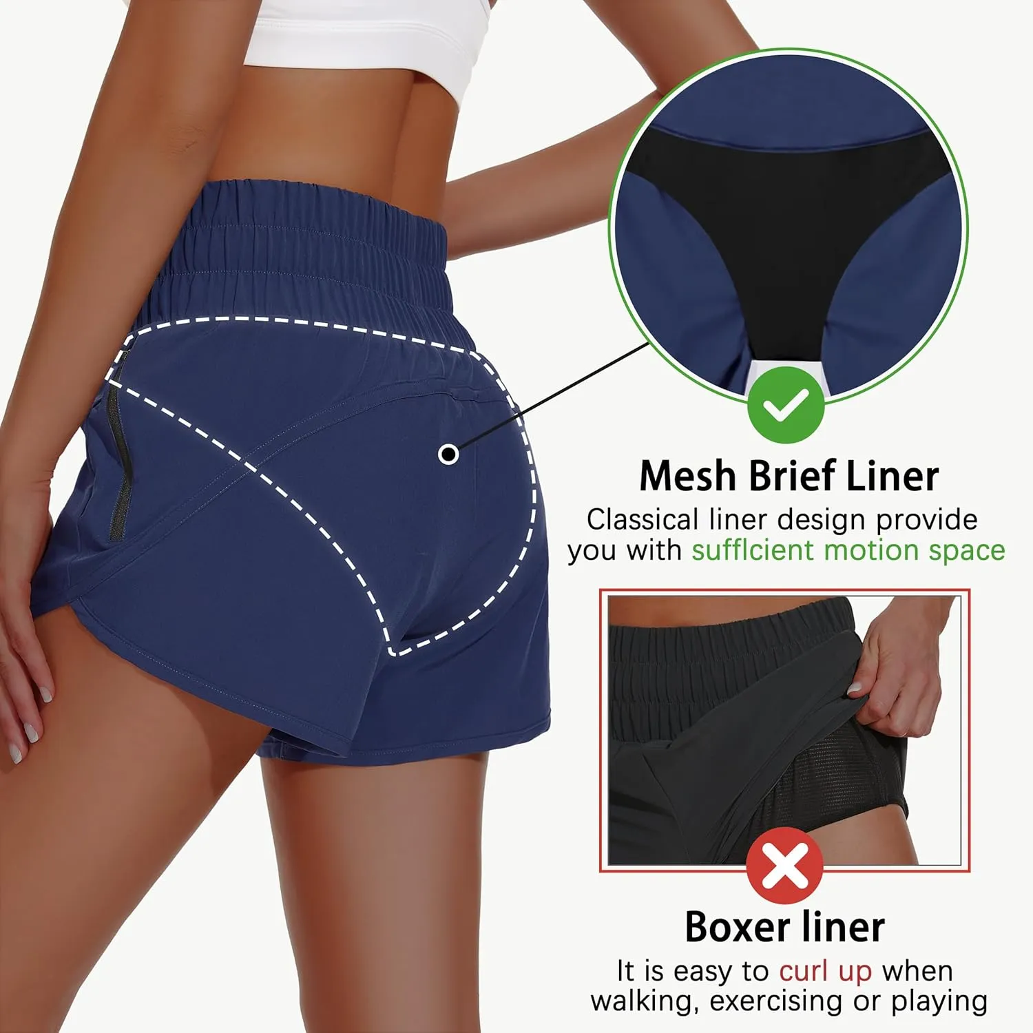 Women's High Waisted Athletic Shorts 4" High Rise Running Workout Gym Quick Dry Tummy Control Short with Zipper Pockets