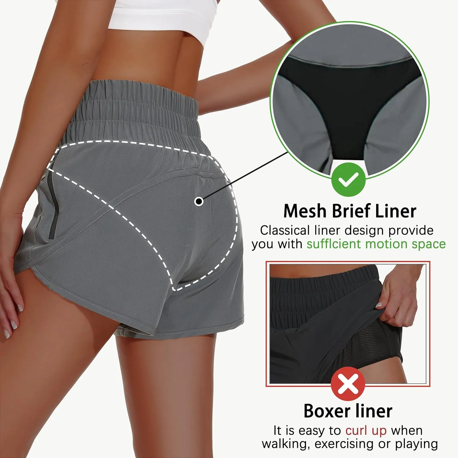 Women's High Waisted Athletic Shorts 4" High Rise Running Workout Gym Quick Dry Tummy Control Short with Zipper Pockets