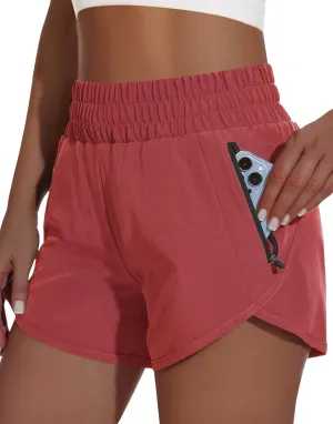 Women's High Waisted Athletic Shorts 4" High Rise Running Workout Gym Quick Dry Tummy Control Short with Zipper Pockets