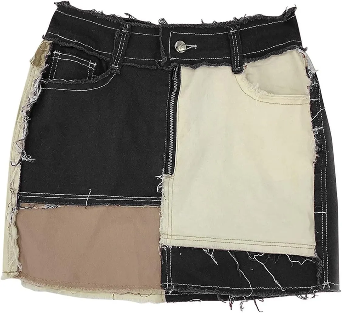 Women's High Waisted Tennis Skirt 2023 Women's Fashion Skirts Stretch Denim Buttocks Splicing Women Denim Skirt