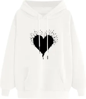Womens Hoodies Cute Heart Graphic Sweatshirts Fashion Long Sleeve Pullover Teen Girls Casual Soft Tops Fall Outfits