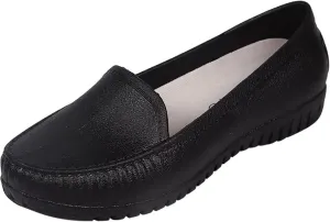 Women's Leather Shoes Orthopedic Slip-On Loafers Soft Walking Driving Shoes Business Work for Women Low Wedge Heel