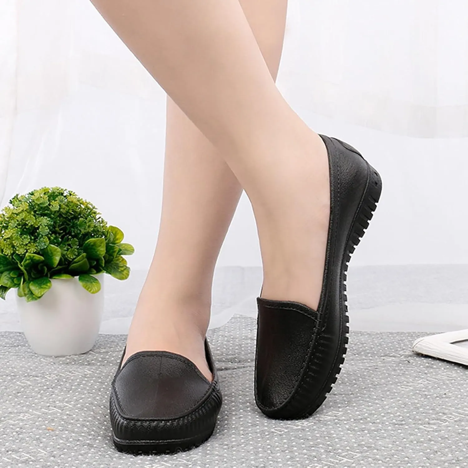 Women's Leather Shoes Orthopedic Slip-On Loafers Soft Walking Driving Shoes Business Work for Women Low Wedge Heel