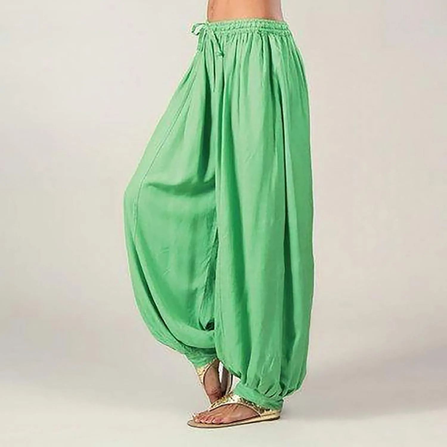 Women's Linen Harem Pants Plus Size Casual Beach Yoga Trousers Baggy Drop Crotch Boho Wide Leg Lantern Pants