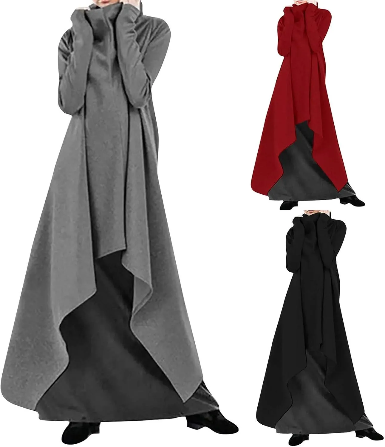 Women's Long Sleeve Robe Pullover Dress Turtleneck Oversized Asymmetrical Vintage Gothic Sweatshirts Winter Coat