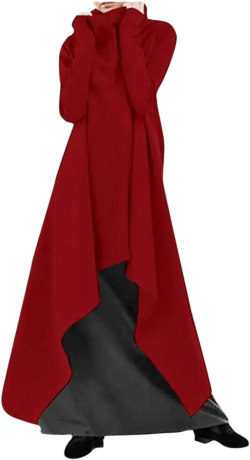 Women's Long Sleeve Robe Pullover Dress Turtleneck Oversized Asymmetrical Vintage Gothic Sweatshirts Winter Coat